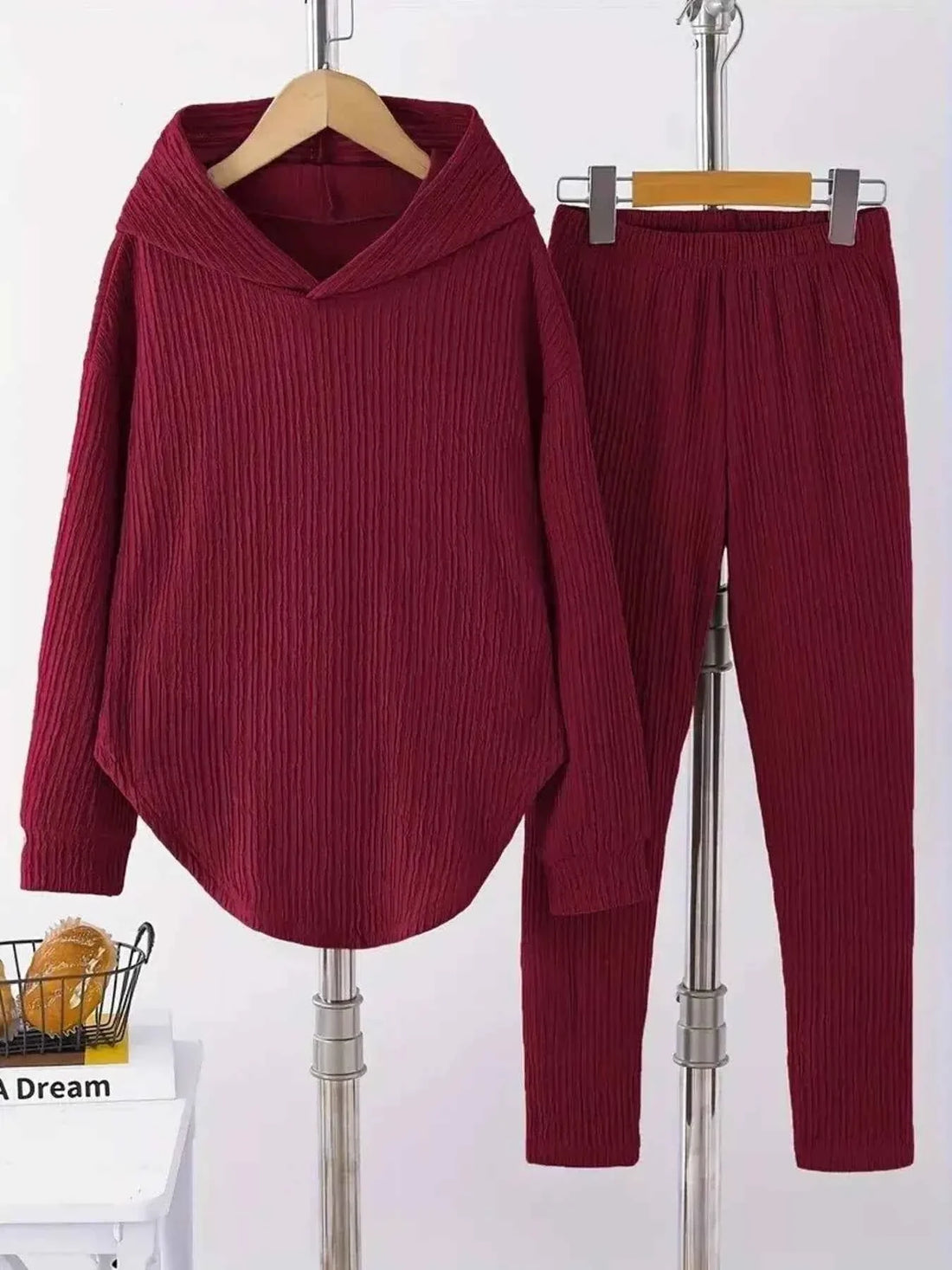 Textured Long Sleeve Hoodie and Pants Set