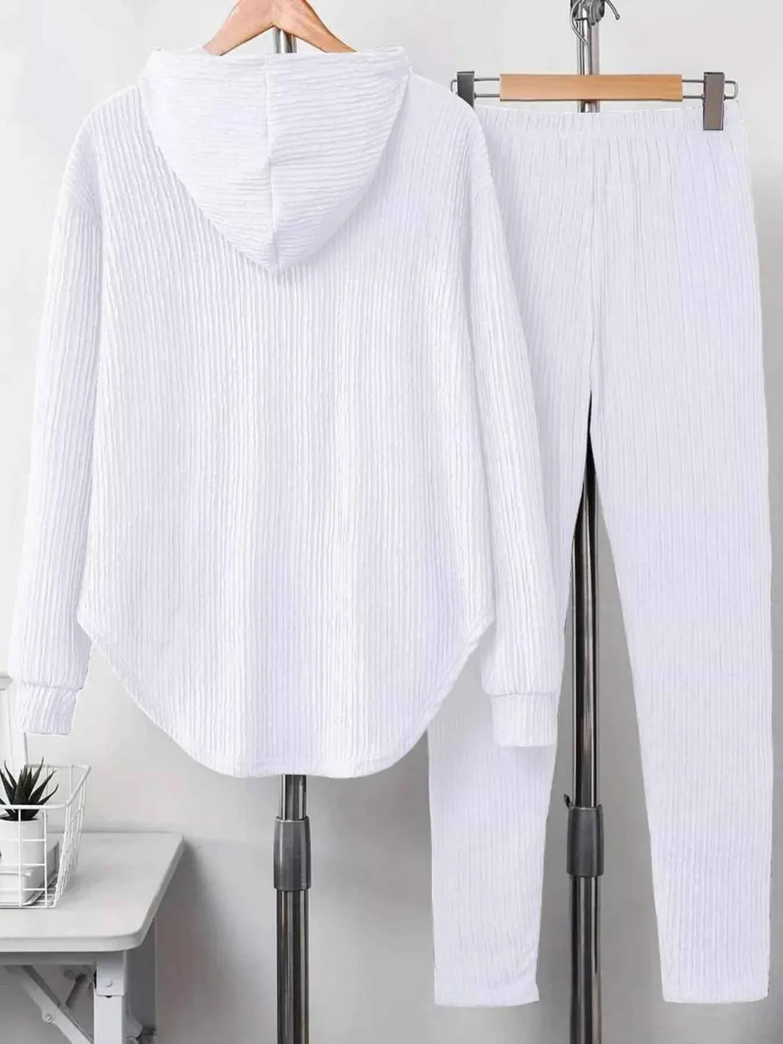 Textured Long Sleeve Hoodie and Pants Set