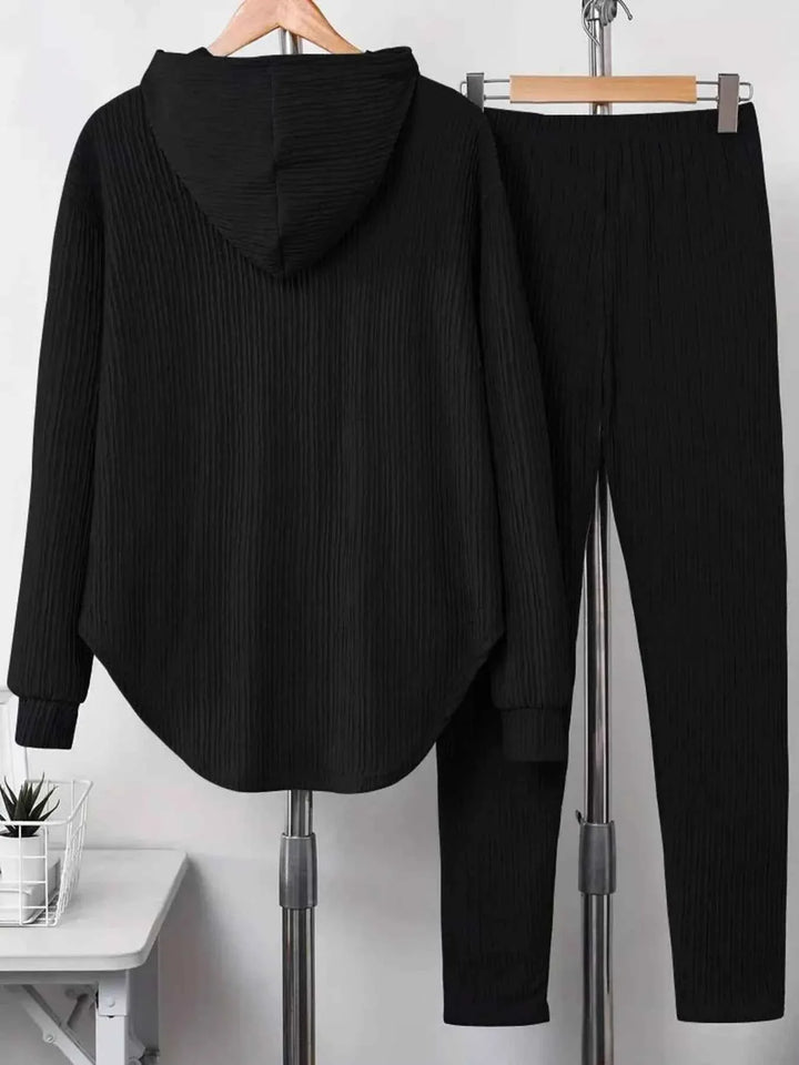 Textured Long Sleeve Hoodie and Pants Set