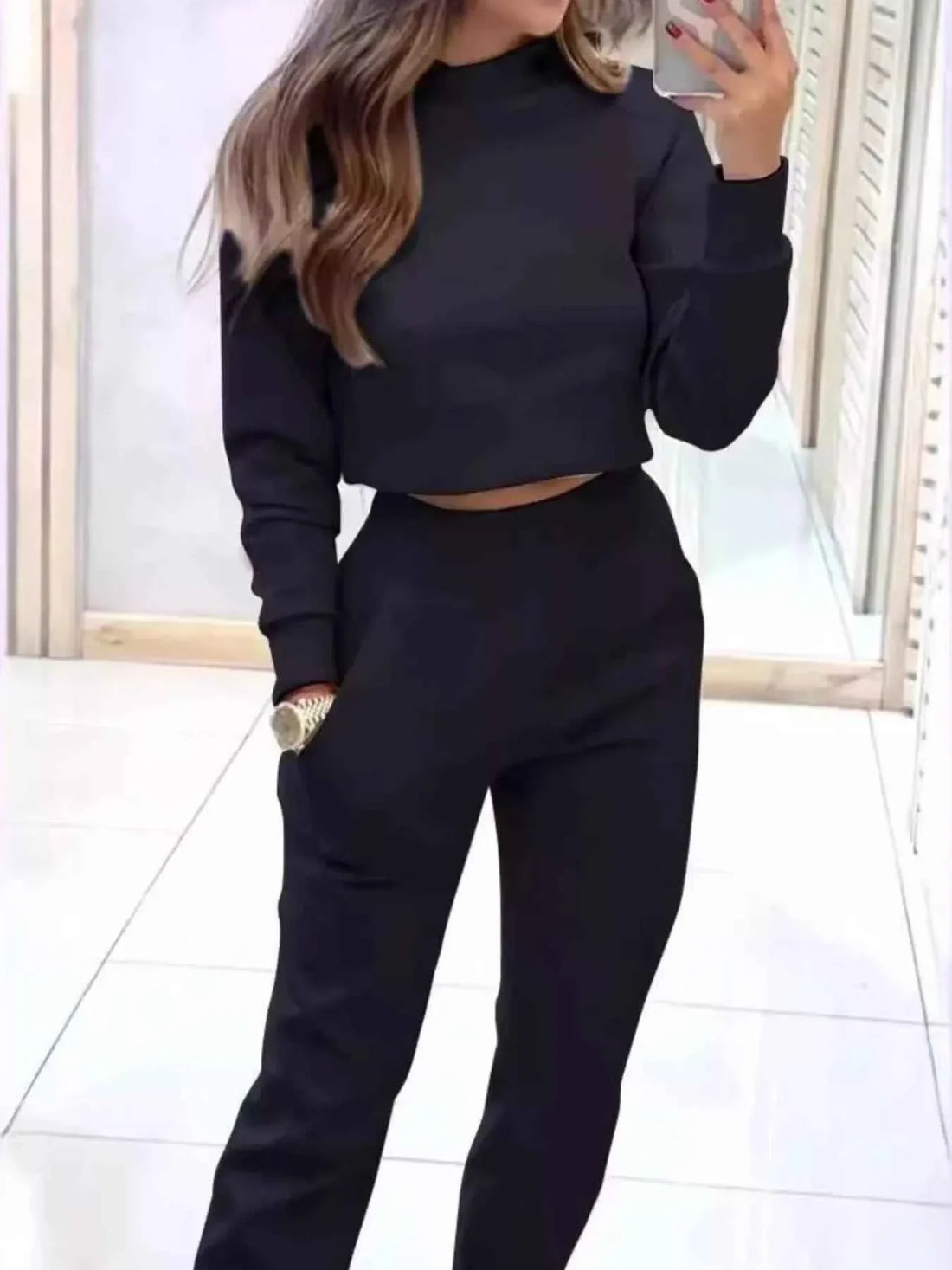 Casual Chic Cropped Sweatshirt and Jogger Set