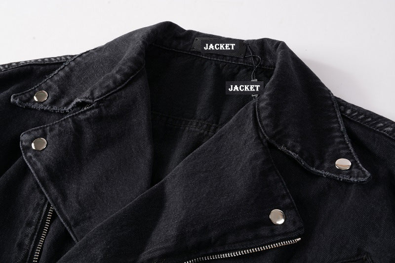 Black Denim Motorcycle Jacket | Edgy Outerwear