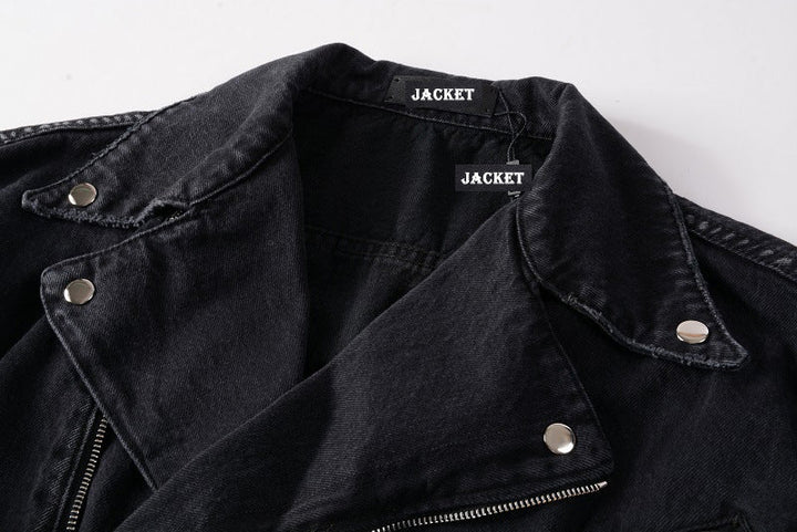 Black Denim Motorcycle Jacket | Edgy Outerwear