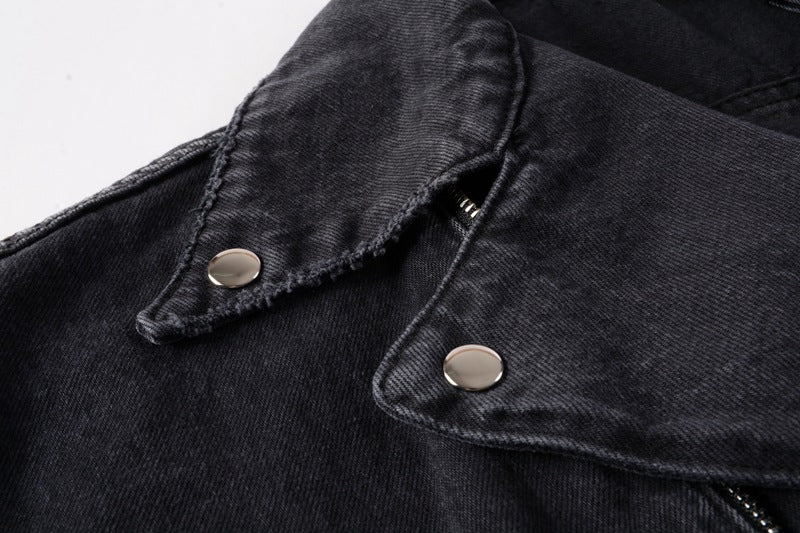 Black Denim Motorcycle Jacket | Edgy Outerwear