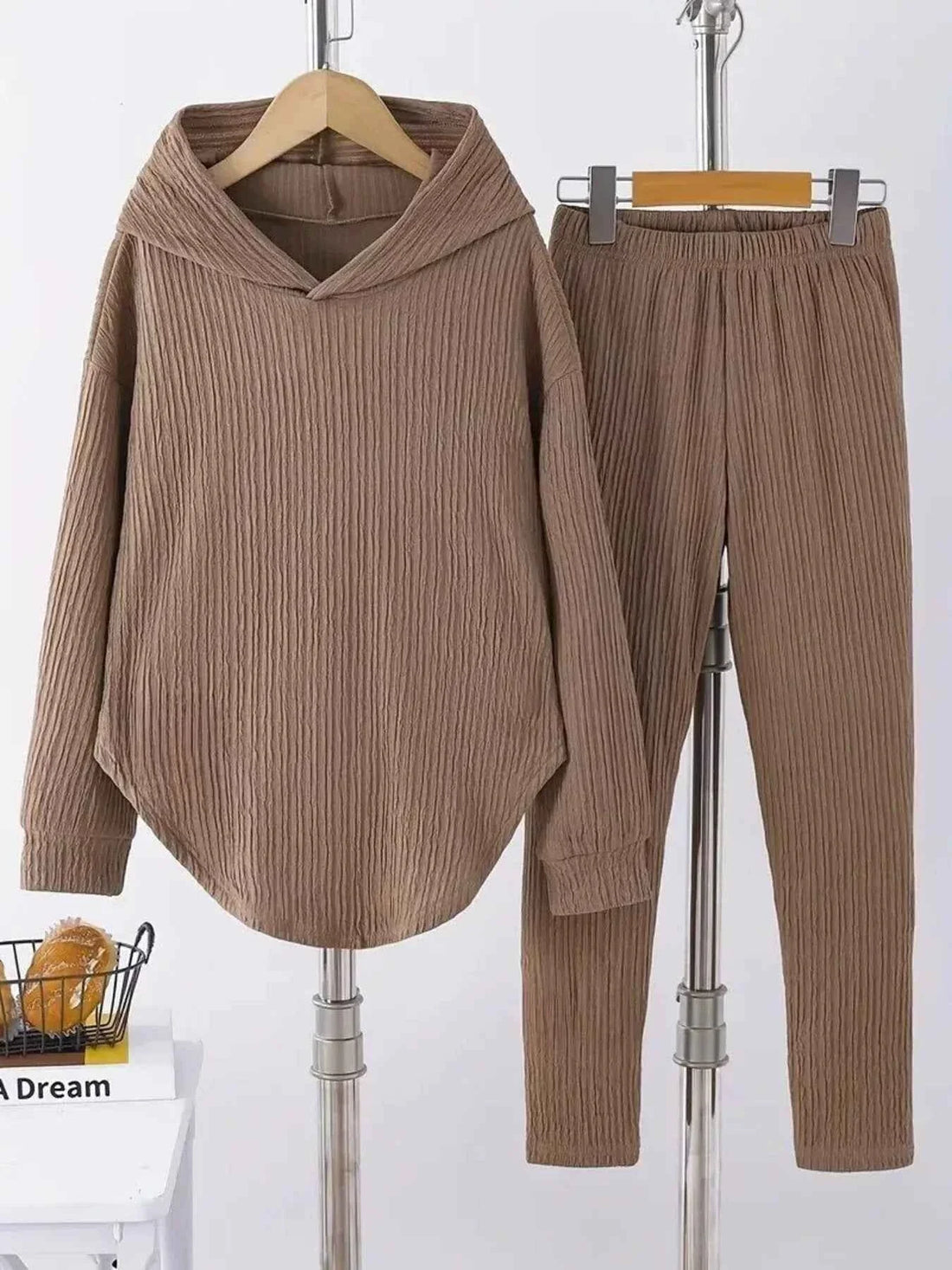 Textured Long Sleeve Hoodie and Pants Set