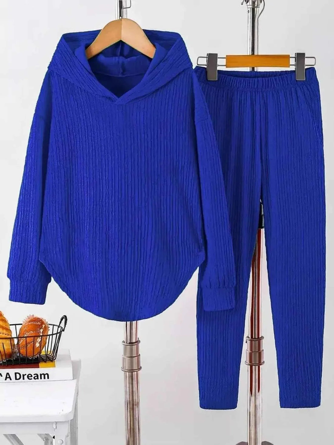 Textured Long Sleeve Hoodie and Pants Set