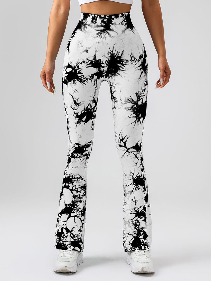 High-Waist Tummy Control Flare Yoga Pants For Women, Tie-Dye Stretch Slimming Bootcut Workout Pants, Fitness & Sports Activewear